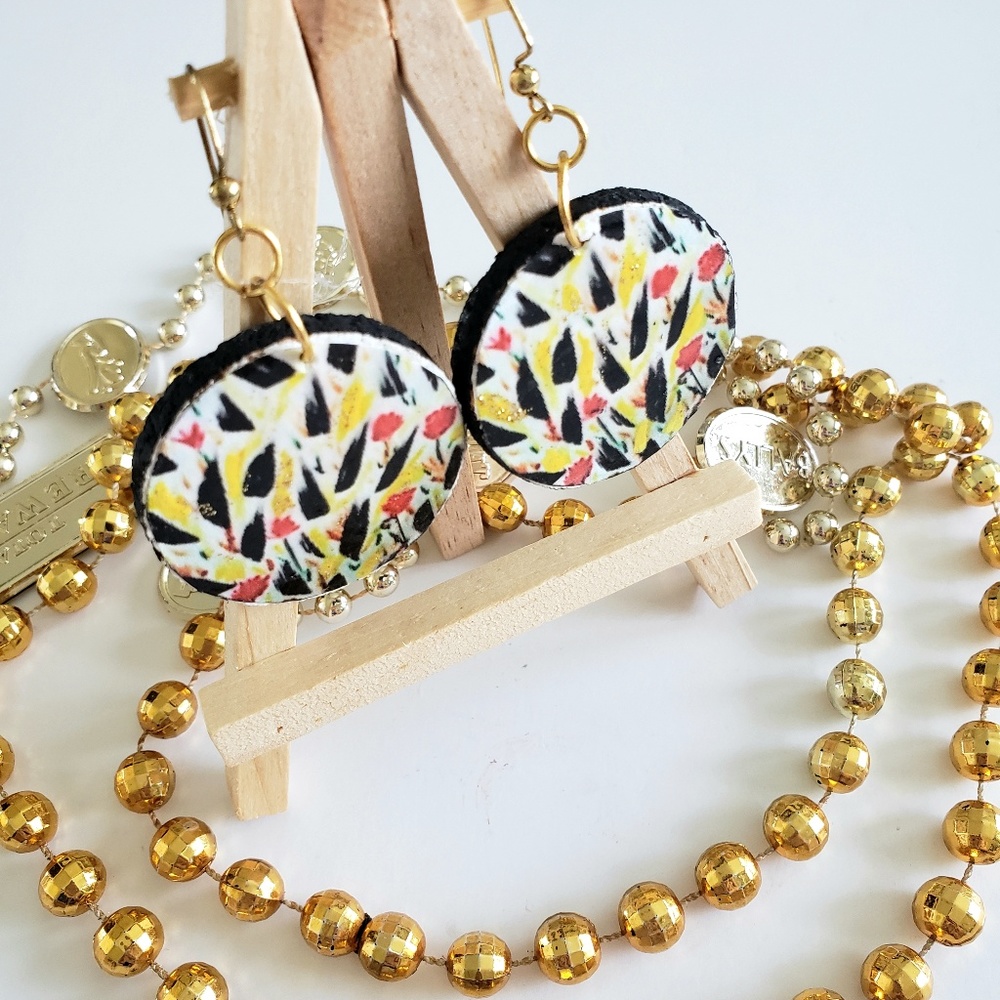 Artist Designed African Dangle Black Red Earrings